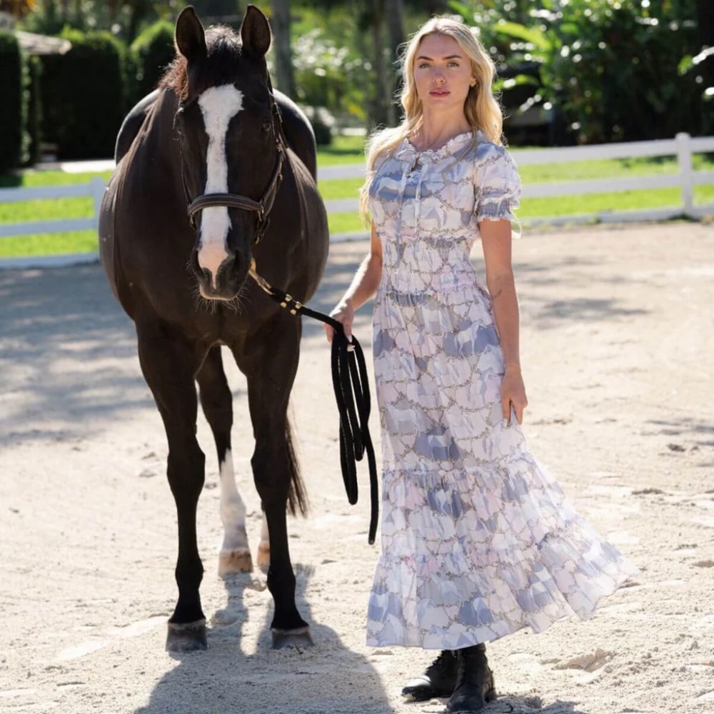 Ronner Linen Horse Print Maxi Dress Medium NWT